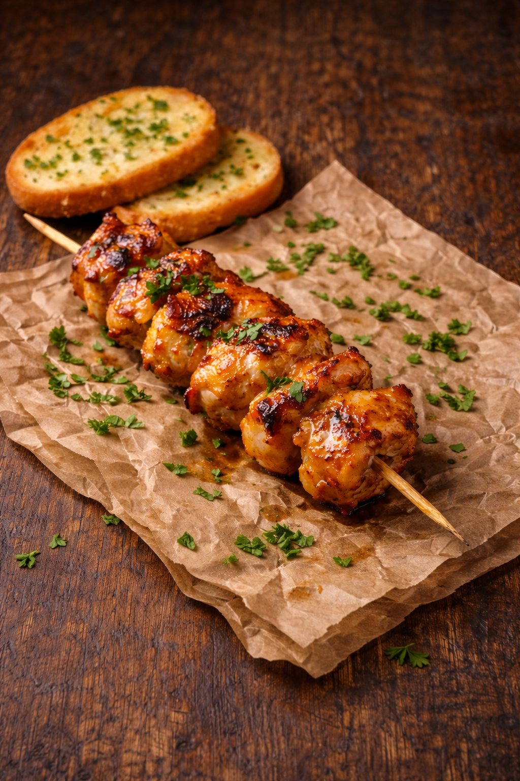 Pincho de Pollo con Pan Con Ajo